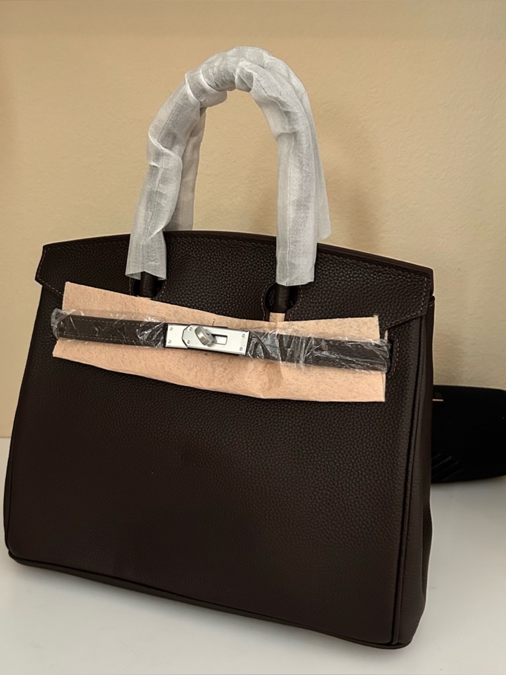 30cm Ebene Silver Top Handle Leather Satchel